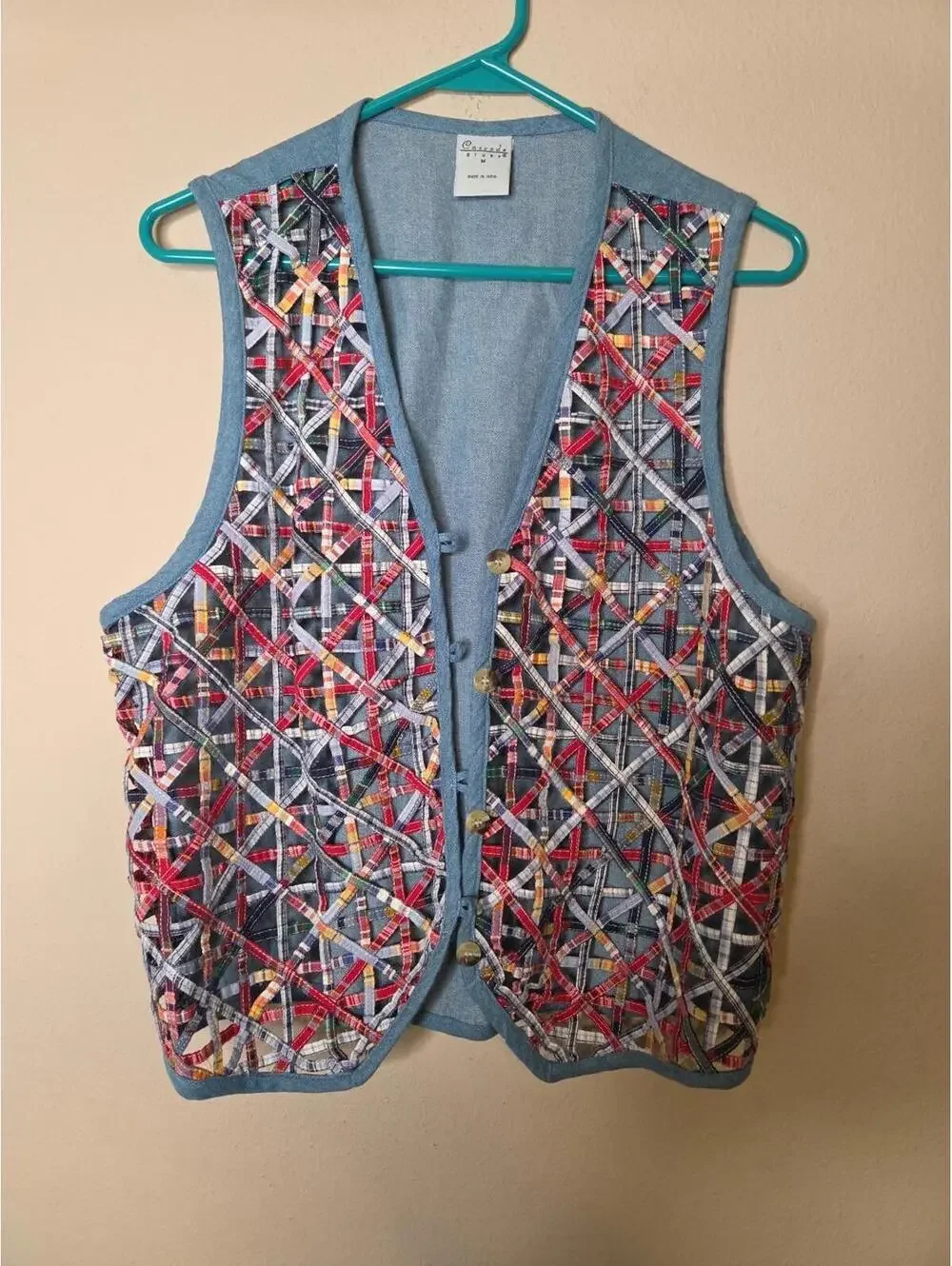 Cascade Blues Vintage Patchwork Woven Vest 90's M Unique - Picture 1 of 4